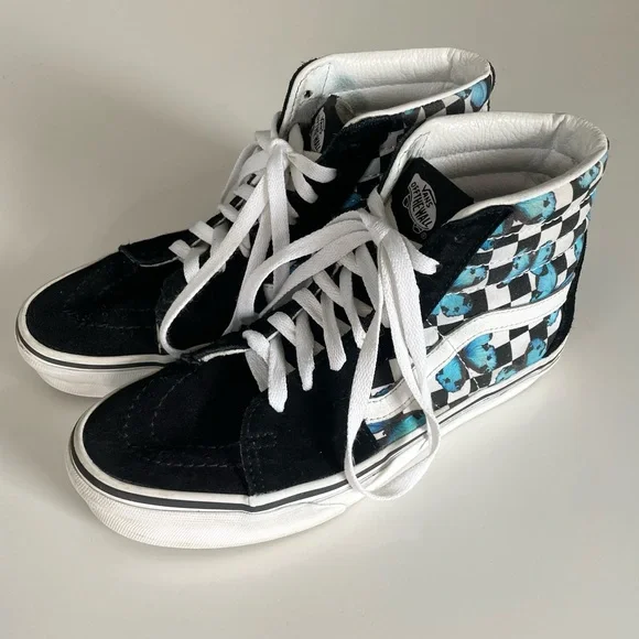 Vans Shoes Vans Sk8hi Blue Butterfly Checkered Sneakers Poshmark